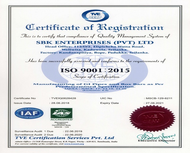 ISO 9001 : 2015 Certificate Received